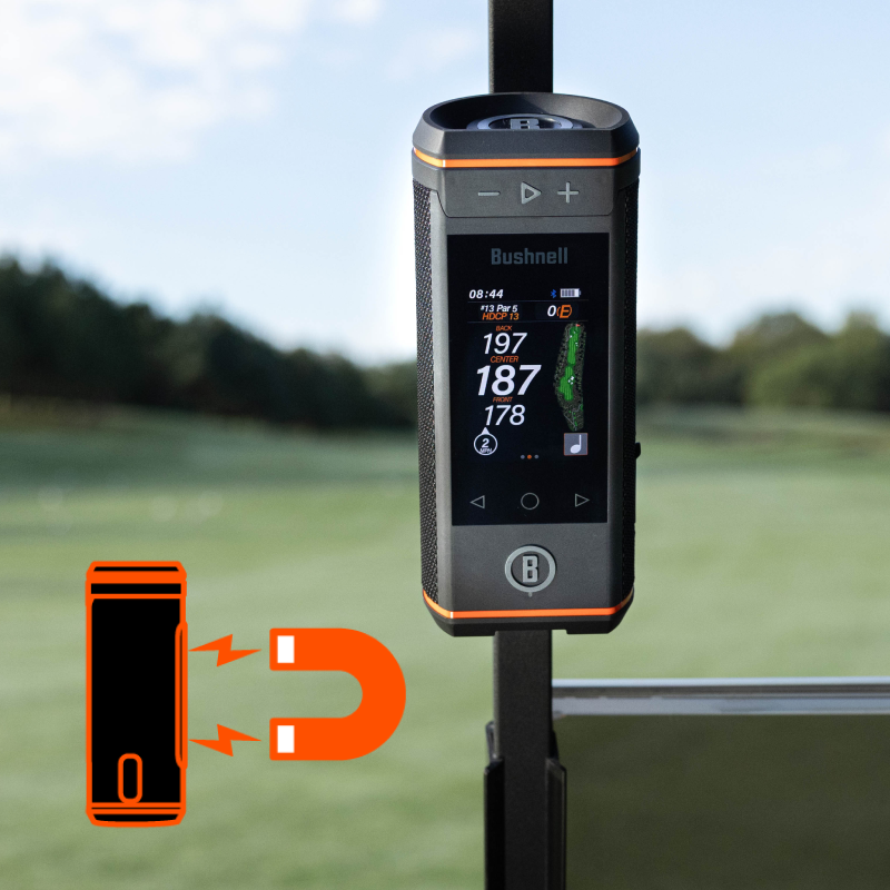 Bushnell Golf Wingman HD GPS Speaker with 3.5" Color Touchscreen, 360° Premium Audio, Visual & Audible Distances, Hazard & GreenView, Magnetic Cart Mount